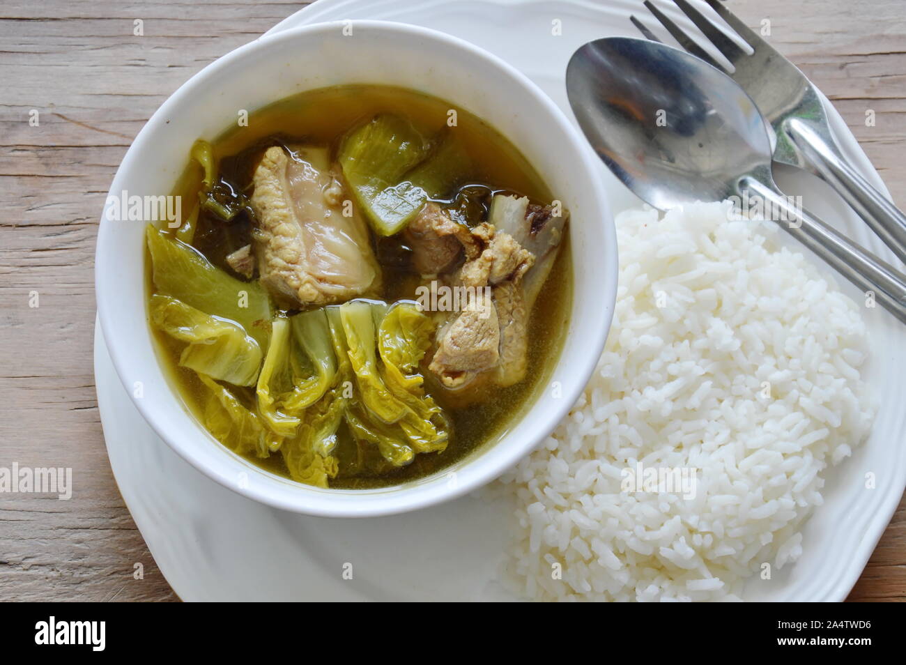Boiled Pickled Cabbage And Pork Ribs Soup Eat Couple With Rice Stock Photo Alamy