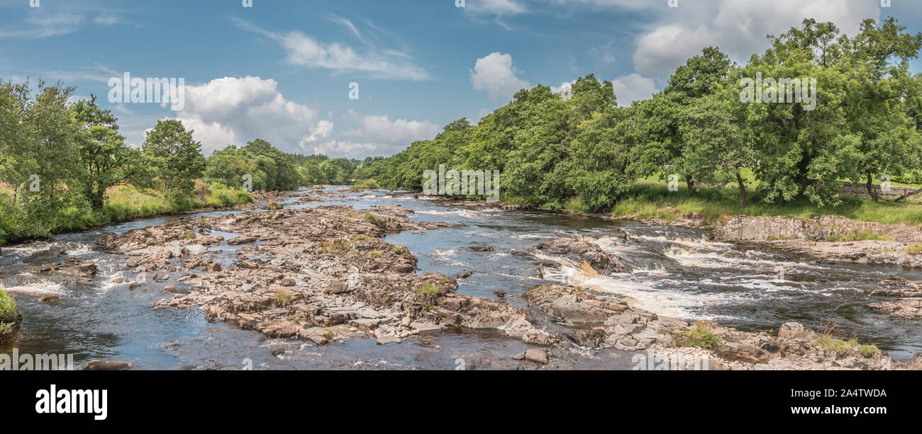 River Tees near Low Force, Upper Teesdale, UK Summer Panorama Stock Photo