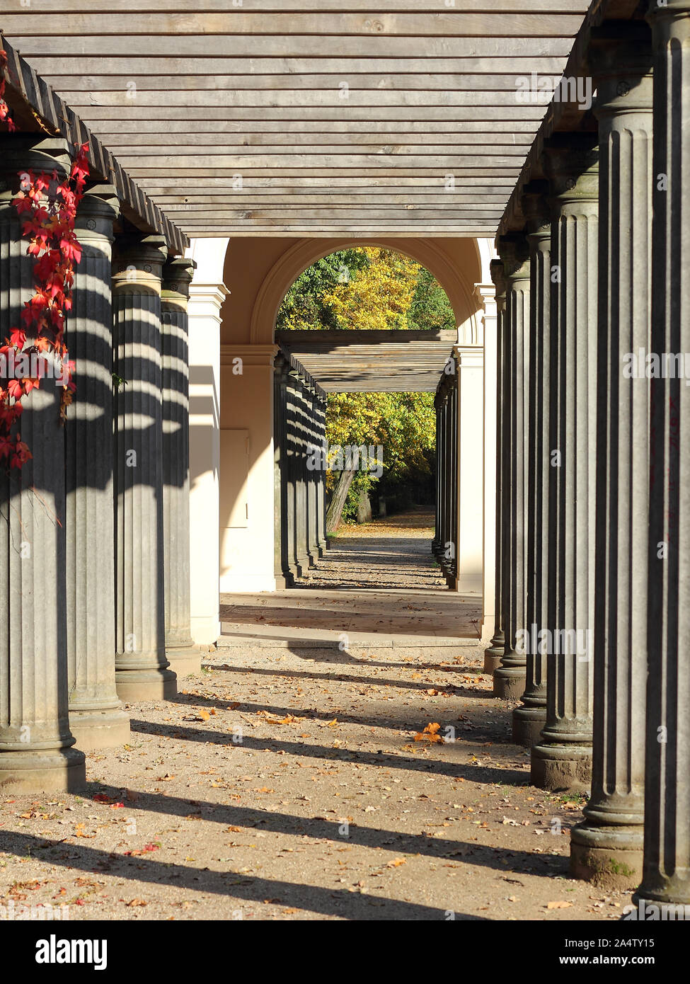 Pergola and pavilion in the Municipal park in Pankow in autumn, in Berlin, the German capital Stock Photo