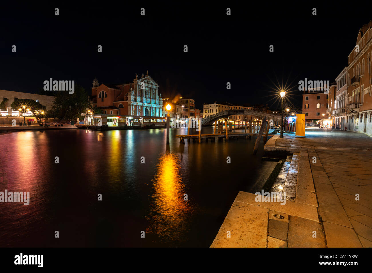 Grand Canal at night, It is one of the main tourist attractions in Venice and is famous place in Europe.Venice Italy. Stock Photo