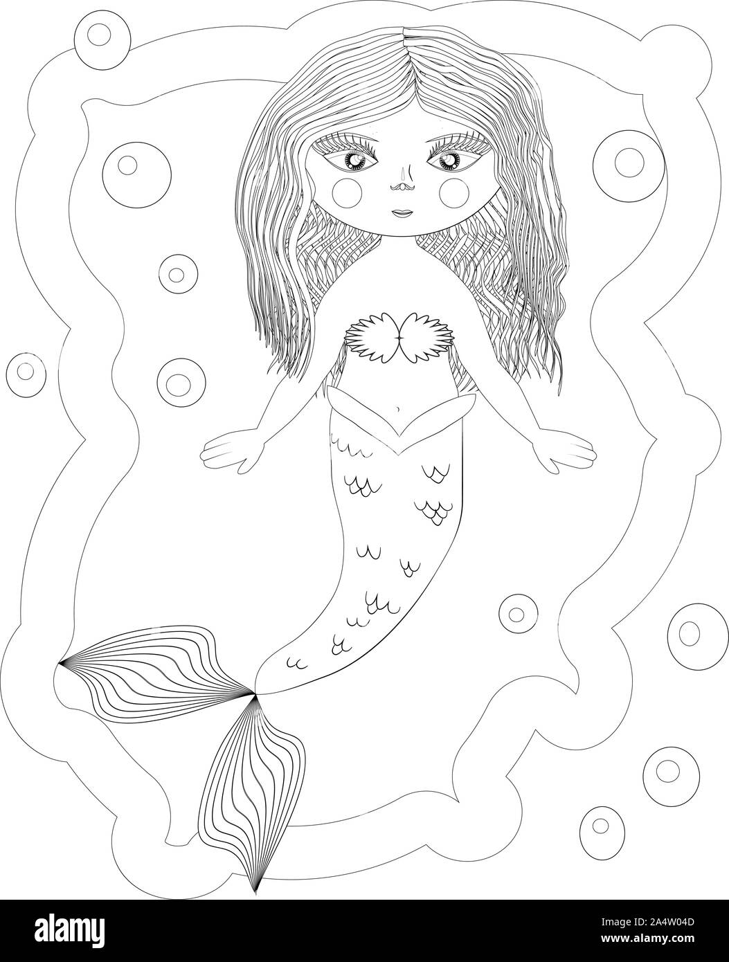 Beautiful Mermaid Underwater World Anti Stress Coloring Book For Adult Outline Drawing Coloring Page Black And White In Zentangle Style Sea Shel Stock Photo Alamy