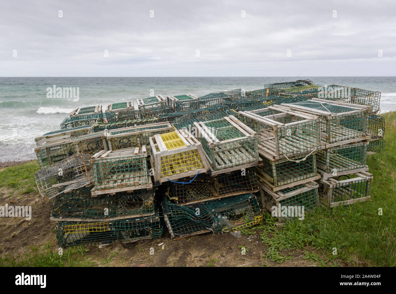 Lobster traps piled up, Newfoundland & Labrador, Canada Stock Photo