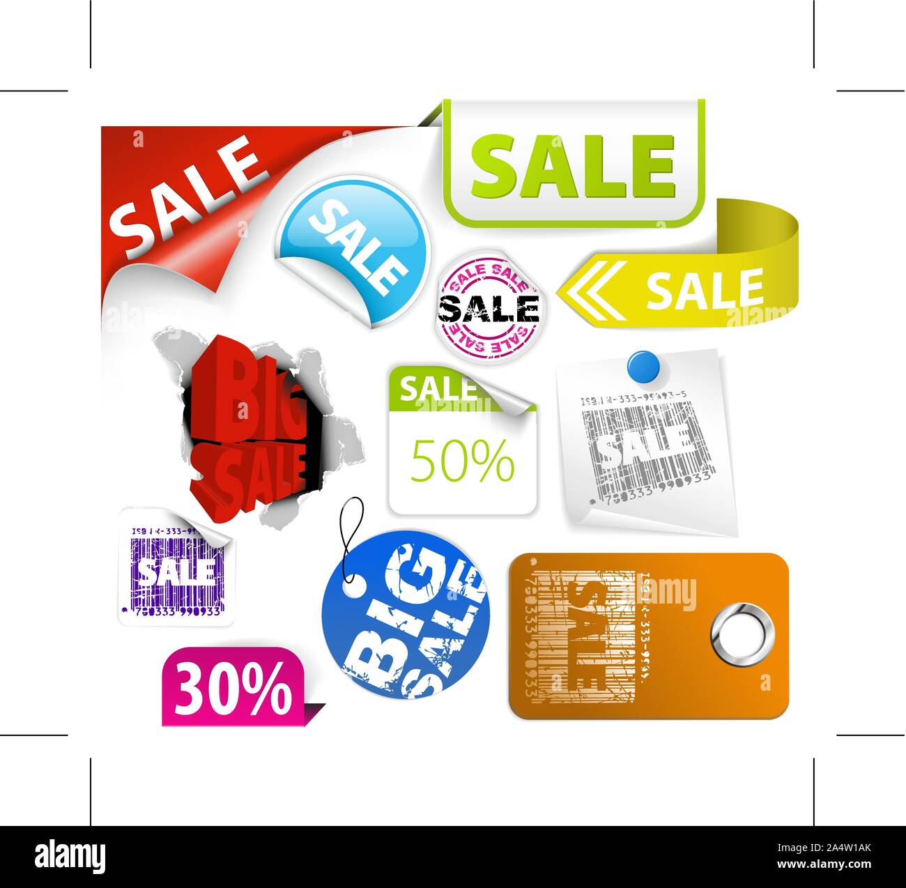 Set of colorful discount tickets, labels, stamps, stickers, corners