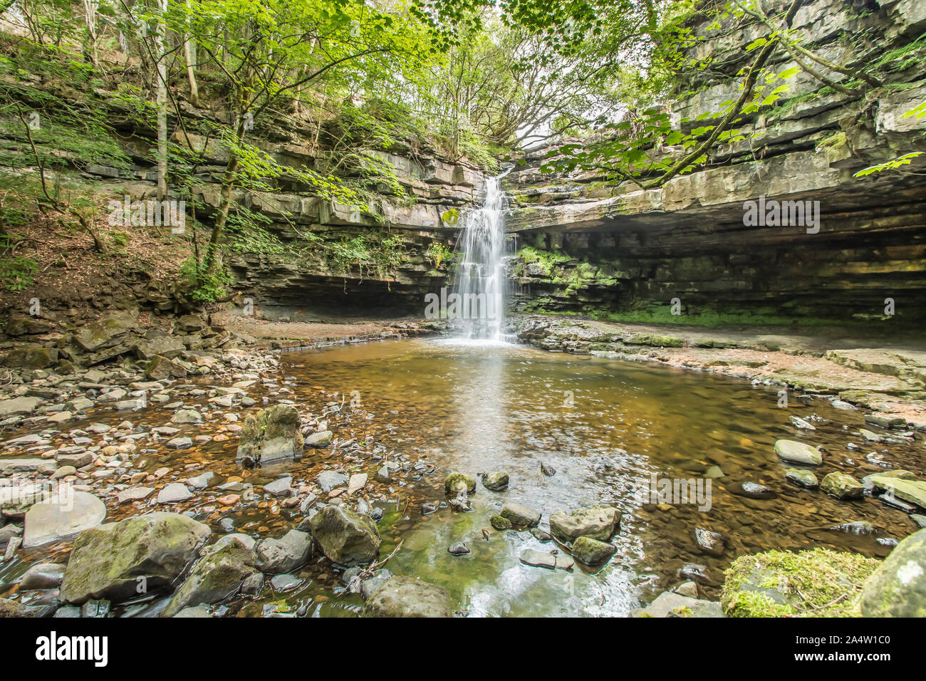 Summerhill Force Waterfall & Gibsons Cave, Upper Teesdale, UK Stock Photo