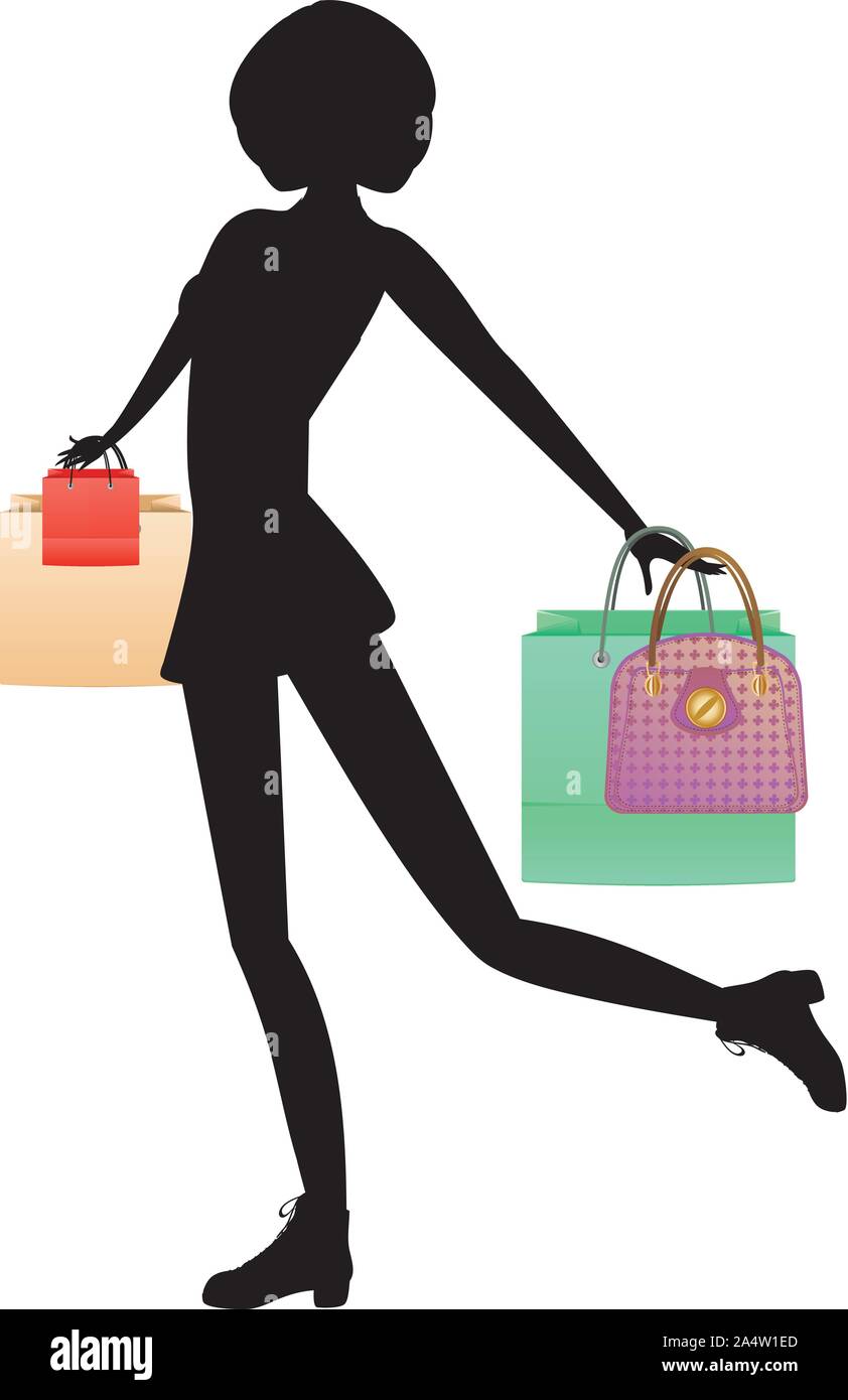 Silhouette of fashion girl in casual outfit with shopping bags Stock ...