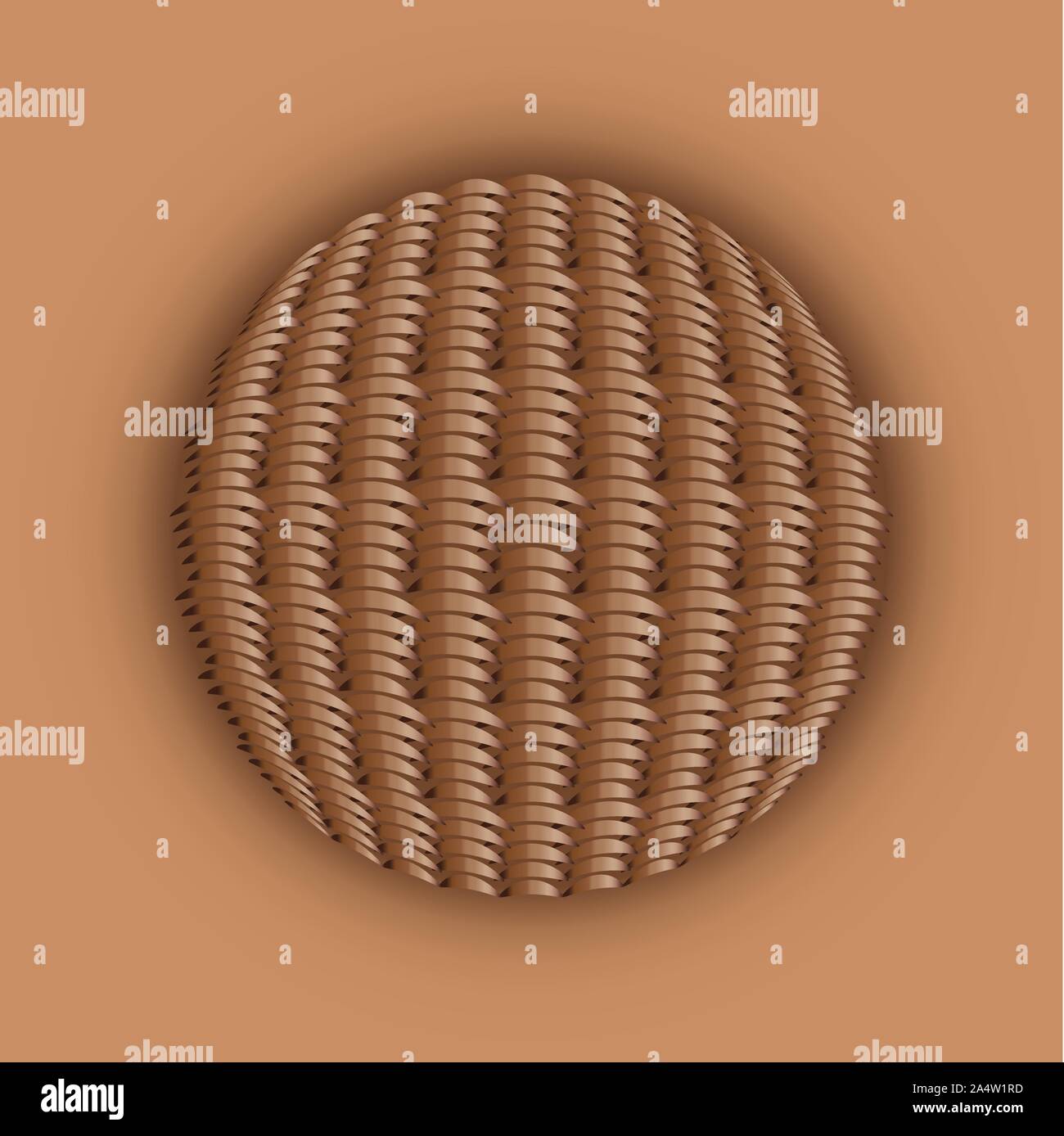 Illustration of wooden weaved ball on brown background. Stock Vector