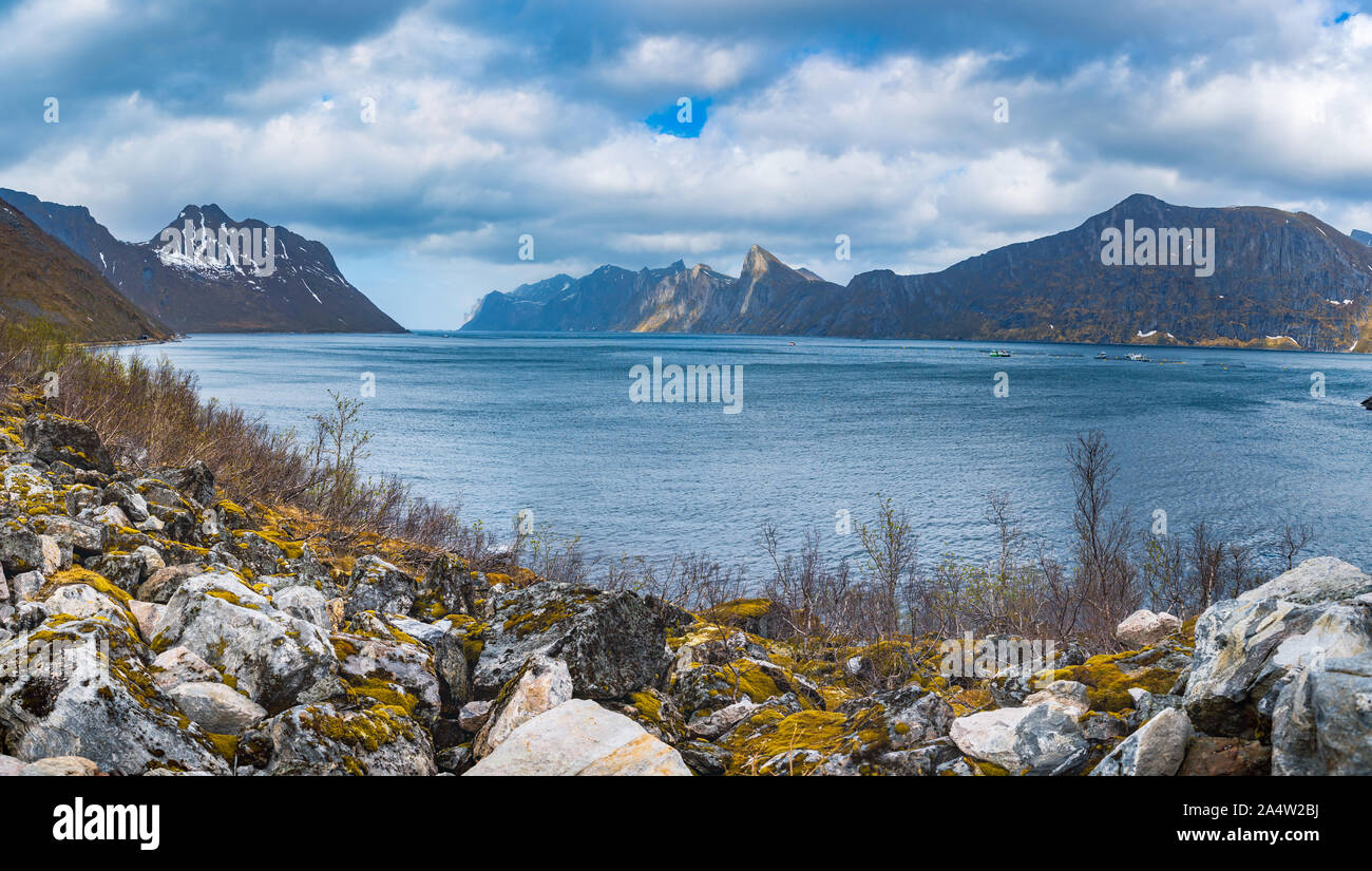 The landscape view of Senja Island beyond the Polar Circle in Norway ...
