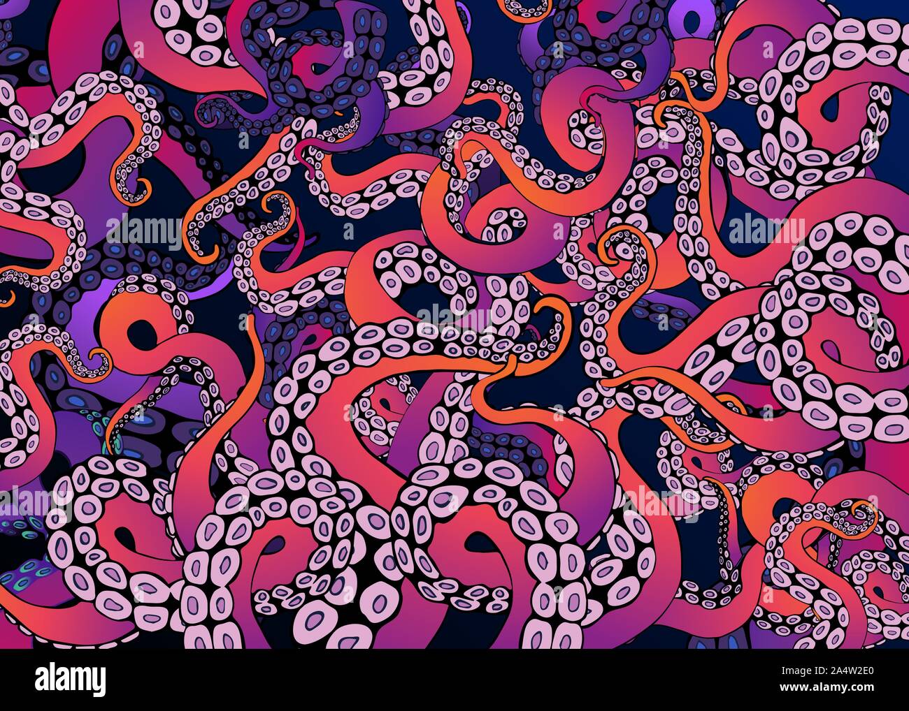 Futuristic background with colorful tentacles of an octopus frame