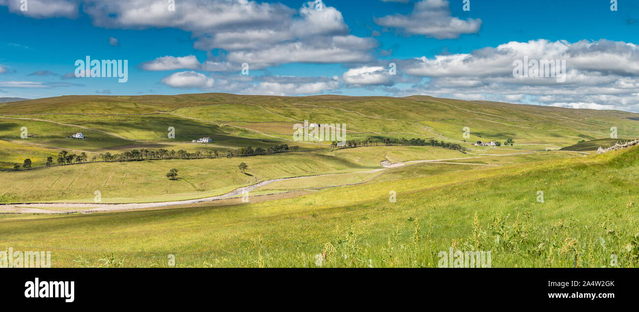 The remote farming community of Harwood, Upper Teesdale UK in late spring Panorama Stock Photo