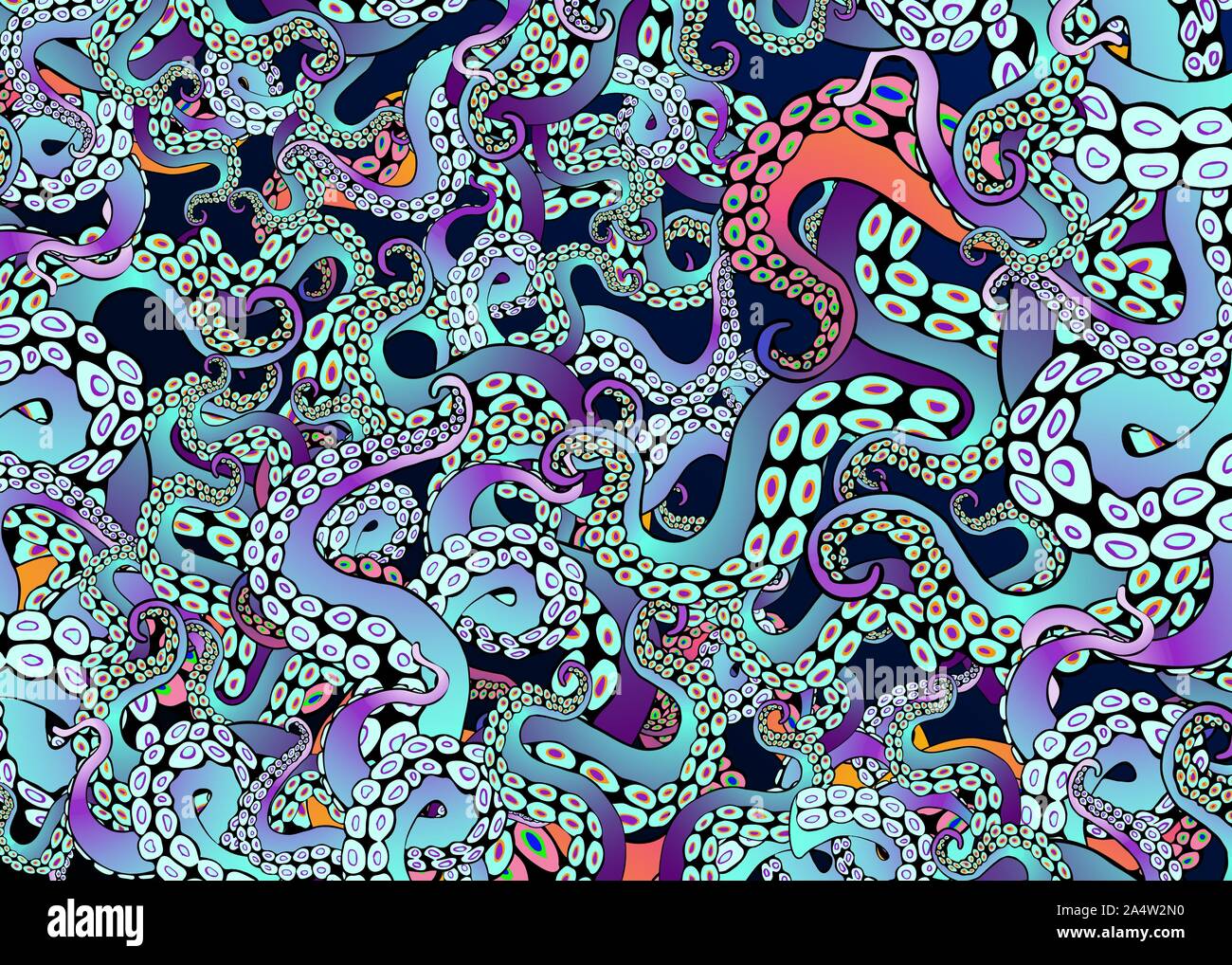 Futuristic background with colorful tentacles of an octopus frame