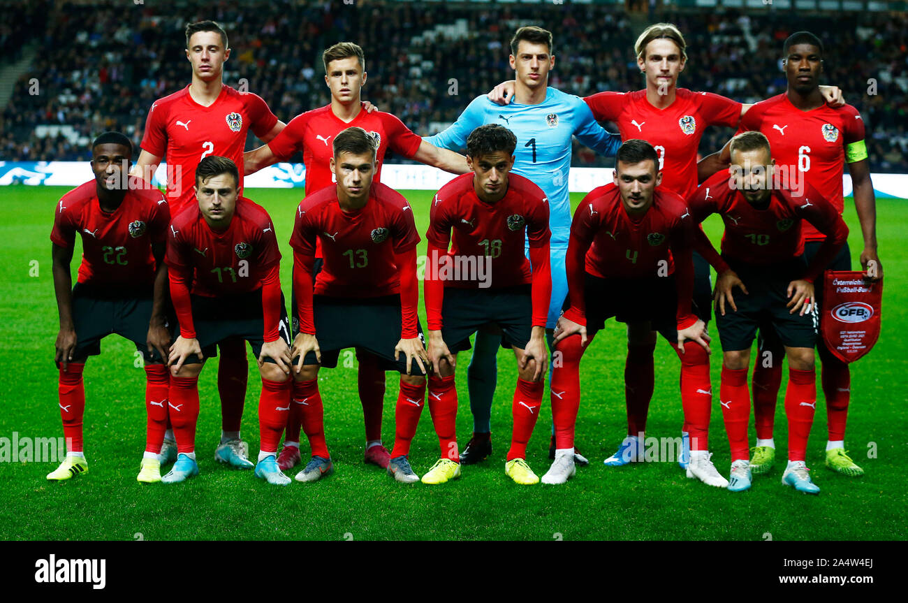 MILTON KEYNES, ENGLAND. OCTOBER 15: Austria Under 21s Team Photo Back ...