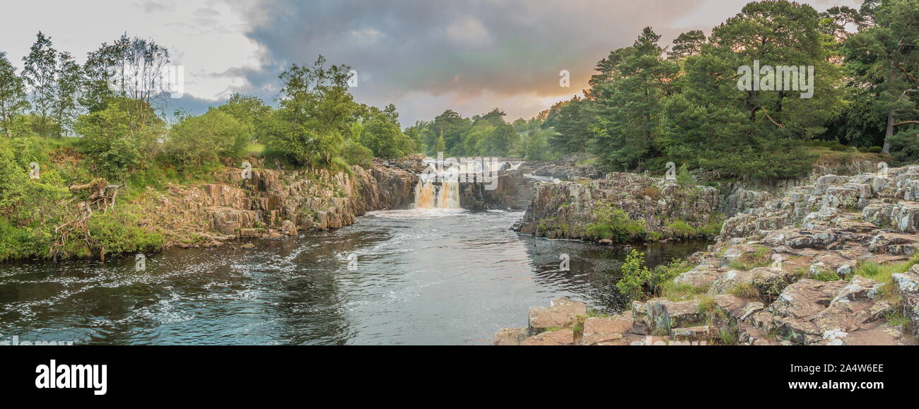 Summer Solstice 2019 at Low Force Waterall, Upper Teesdale, UK Panorama Stock Photo