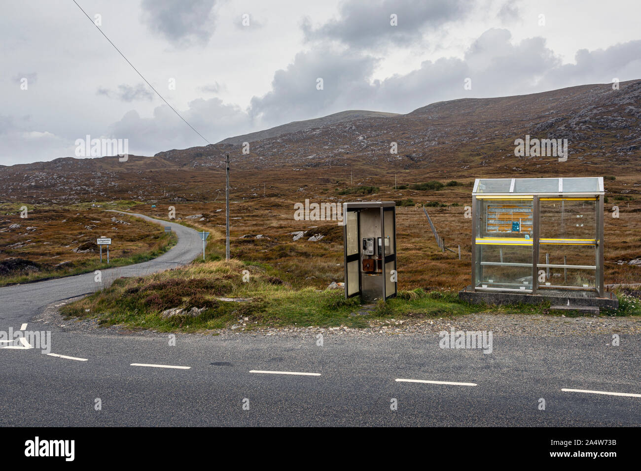Bus stop, Luskentyre, Harris, Outer Hebrides Stock Photo