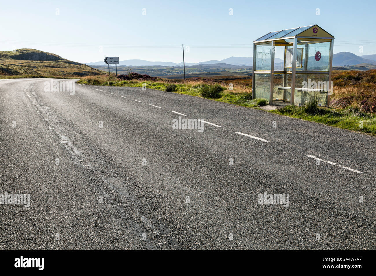 Bus stop, Lacasaigh, Lewis, Outer Hebrides Stock Photo