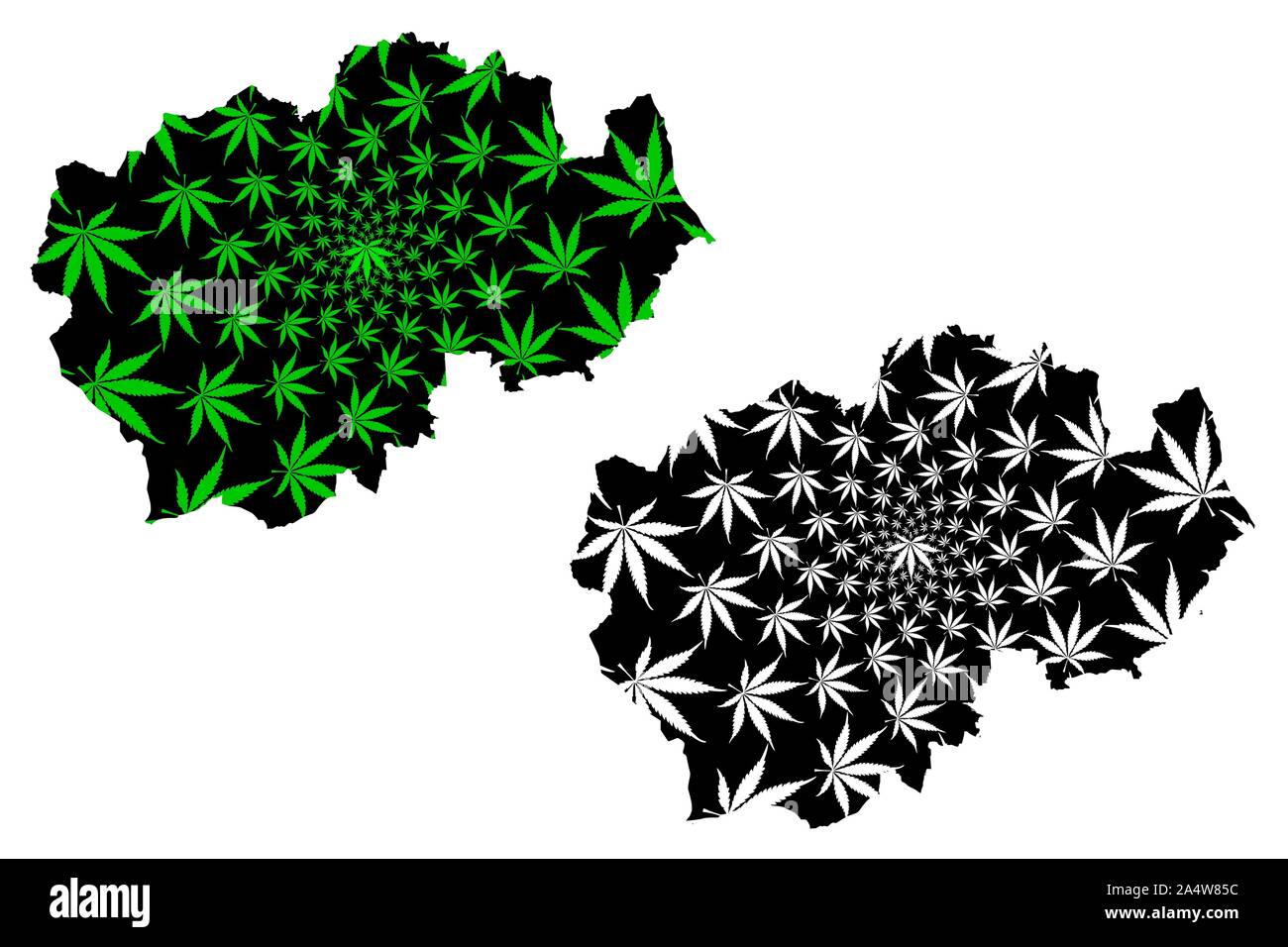 Durham (United Kingdom, England, Non-metropolitan county, shire county) map is designed cannabis leaf green and black, County Durham map made of marij Stock Vector