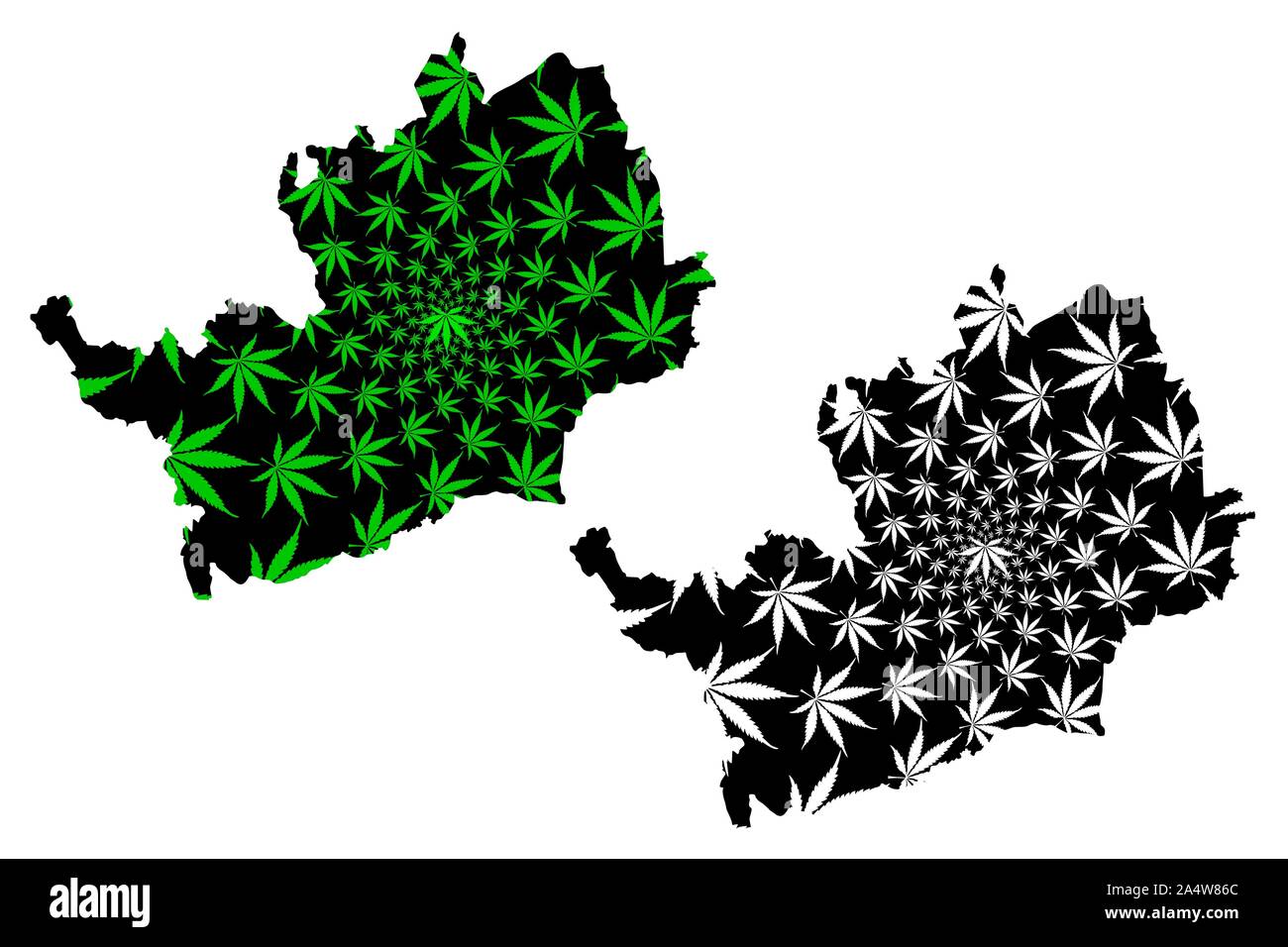 Hertfordshire (United Kingdom, England, Non-metropolitan county, shire county) map is designed cannabis leaf green and black, Hertfordshire (Herts) ma Stock Vector