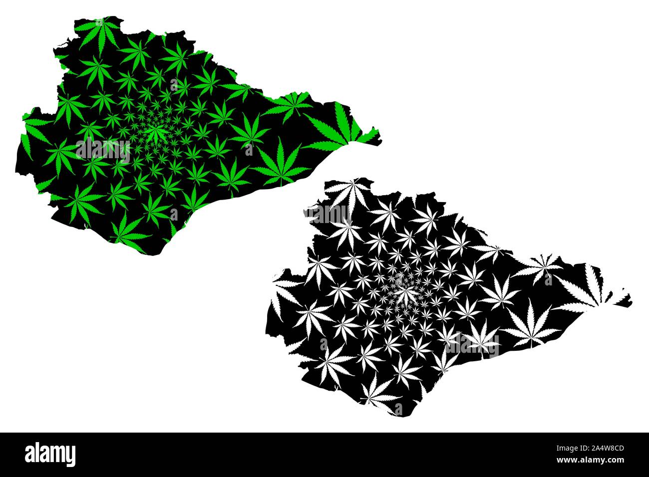 East Sussex (United Kingdom, England, Non-metropolitan county, shire county) map is designed cannabis leaf green and black, East Sussex map made of ma Stock Vector