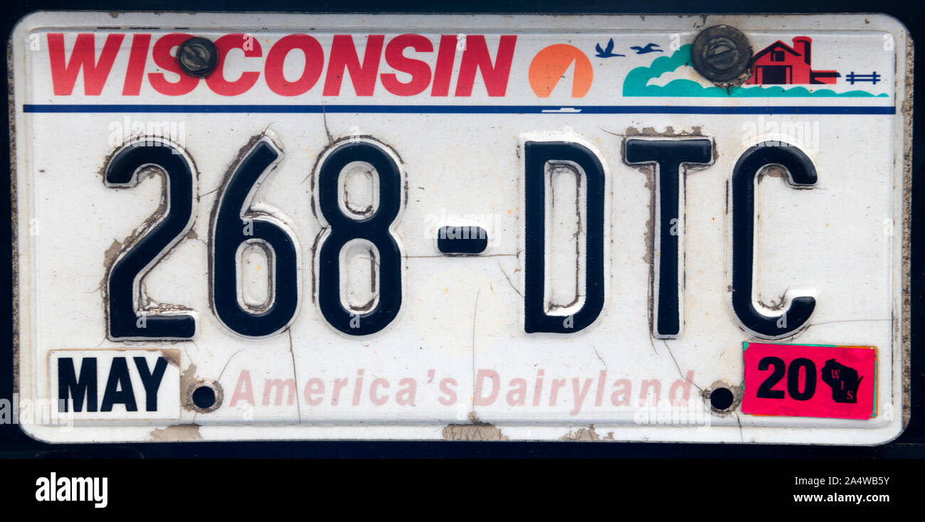 Wisconsin License Plate, USA Stock Photo