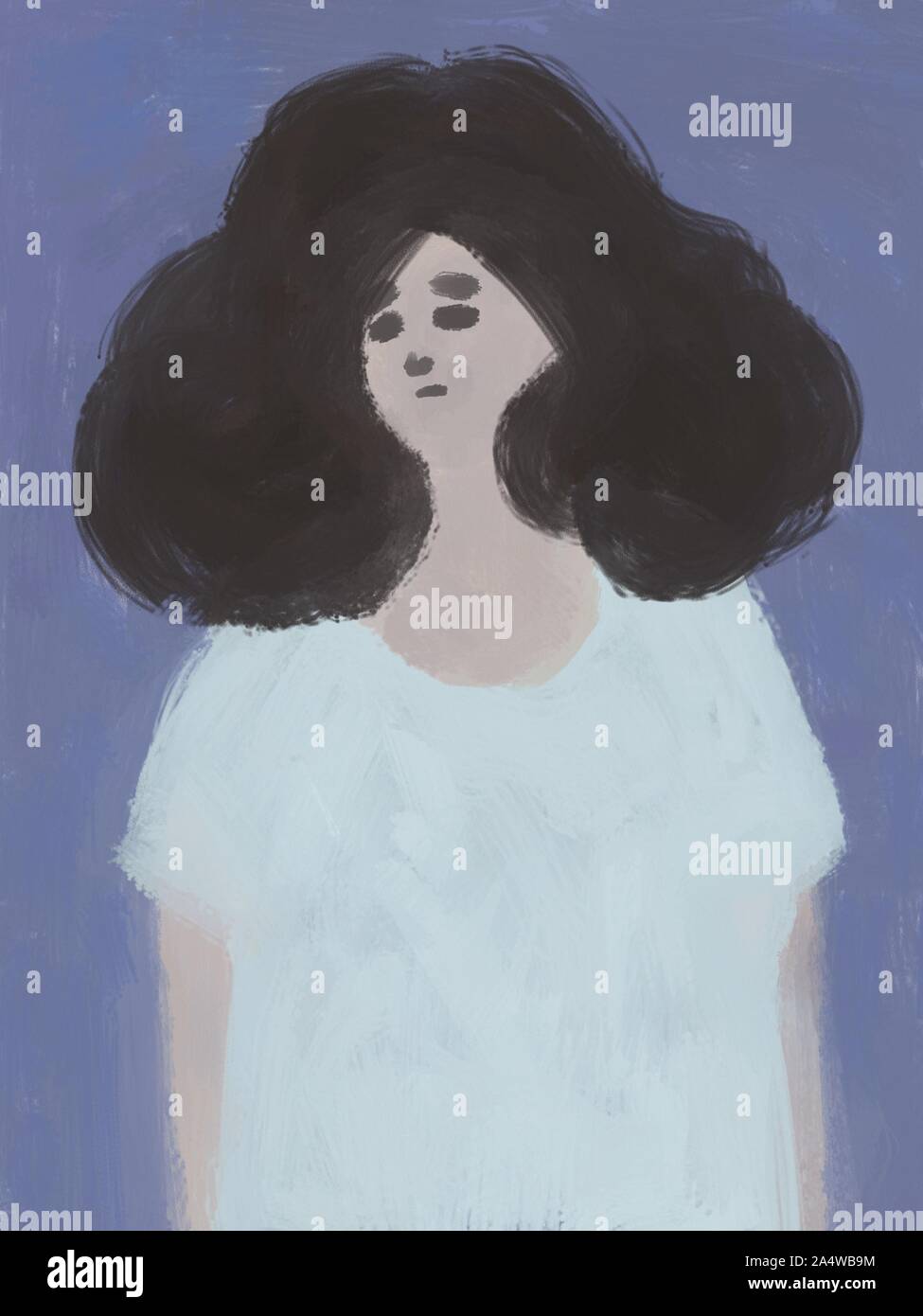 sad woman. hand drawn digital illustration Stock Photo