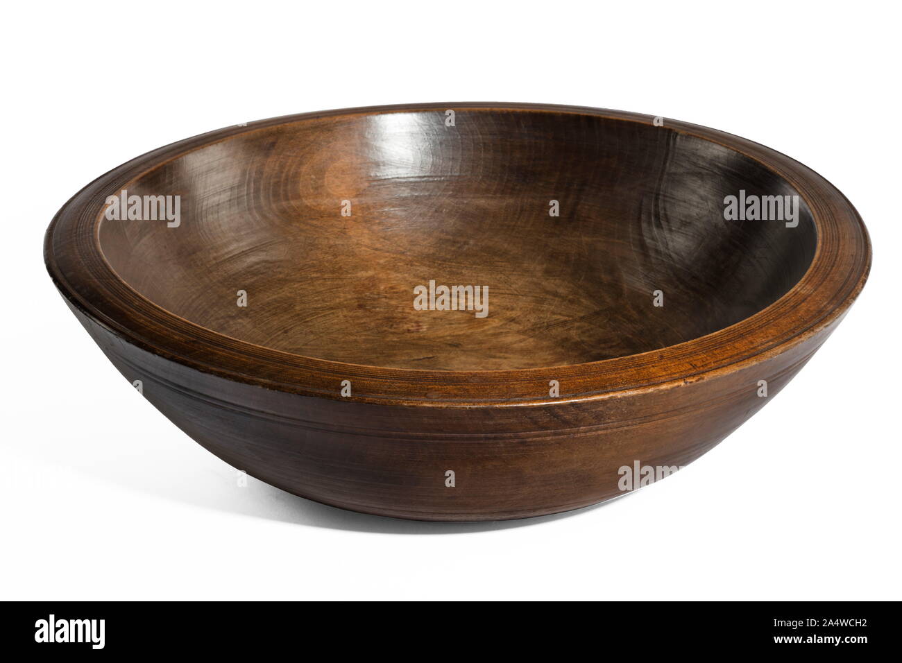 Vintage empty old turned wooden bowl isolated on white Stock Photo Alamy