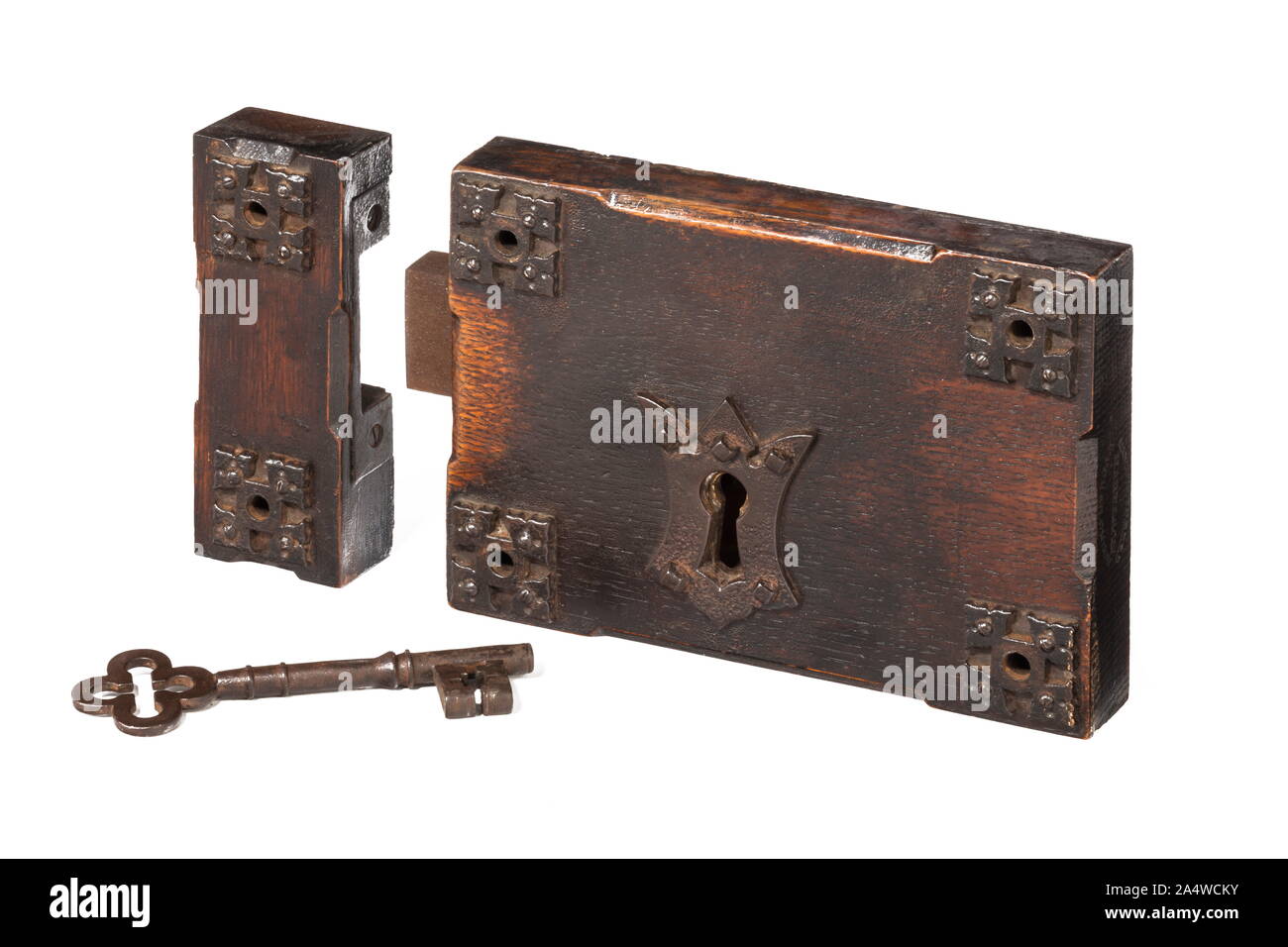 Decorative Large Wooden And Metal Rustic Door Lock And Plate With