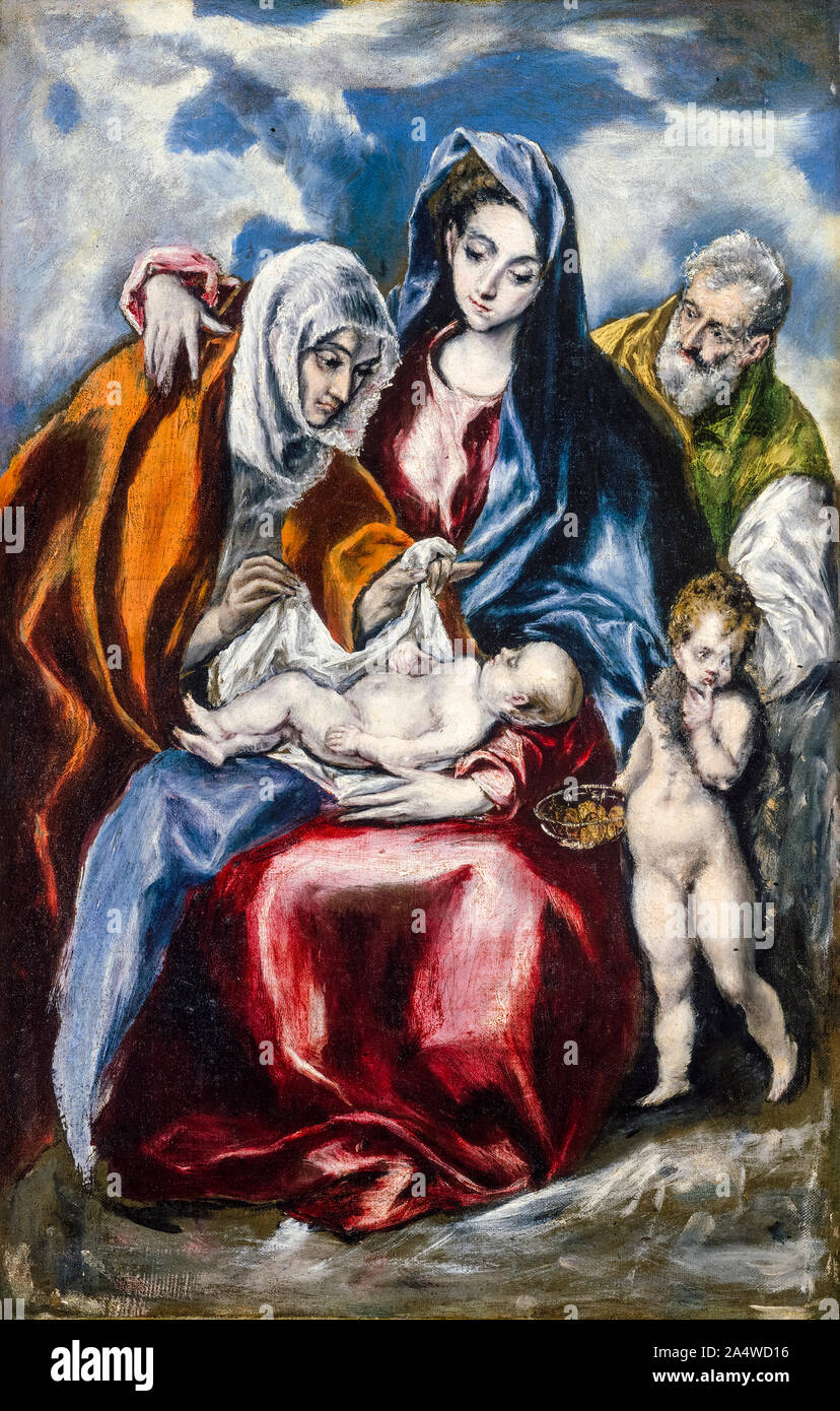 El Greco, The Holy Family with Saint Anne and the Infant John the Baptist, painting, 1595-1600 Stock Photo