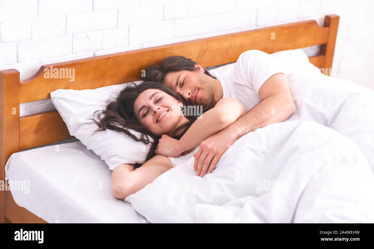 Couple Bed Bedroom Kiss Love Romance Hugging Stock Photos