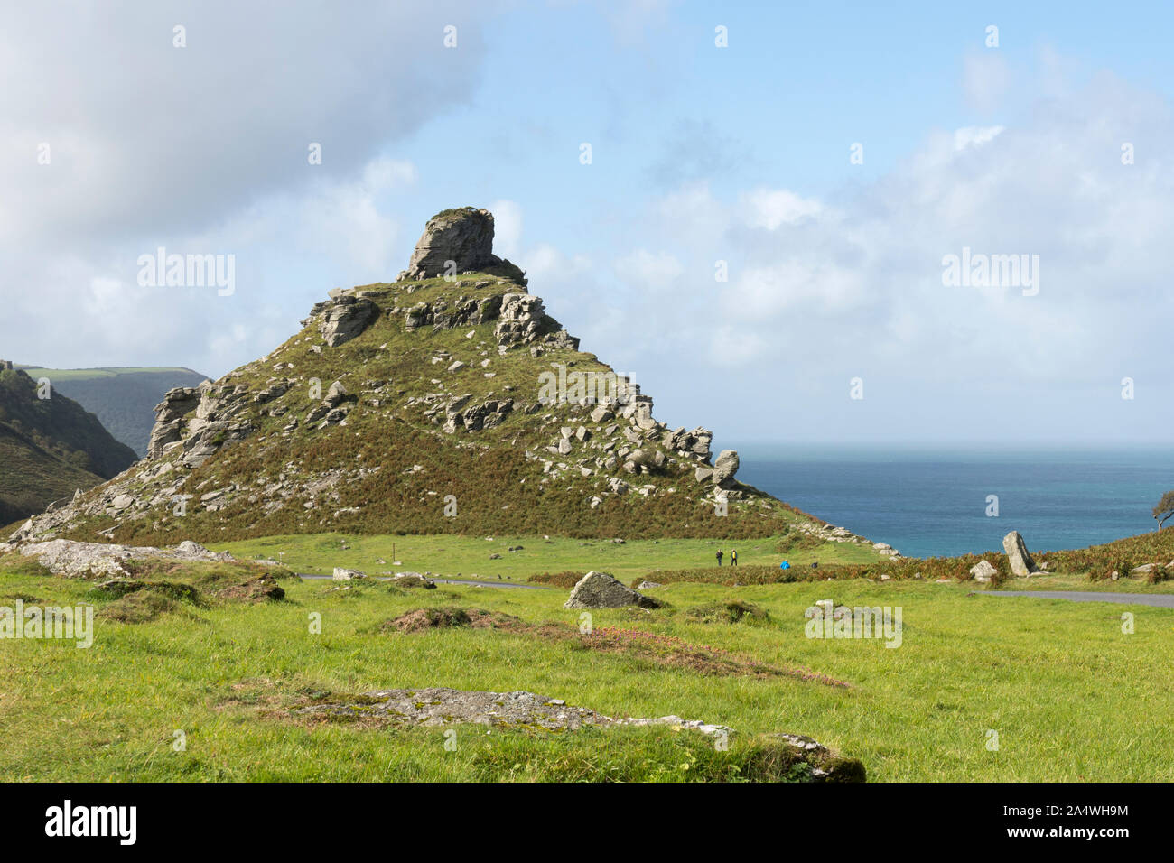 Castle Rock in The Valley of Rocks with the sea beyond, landscape ...