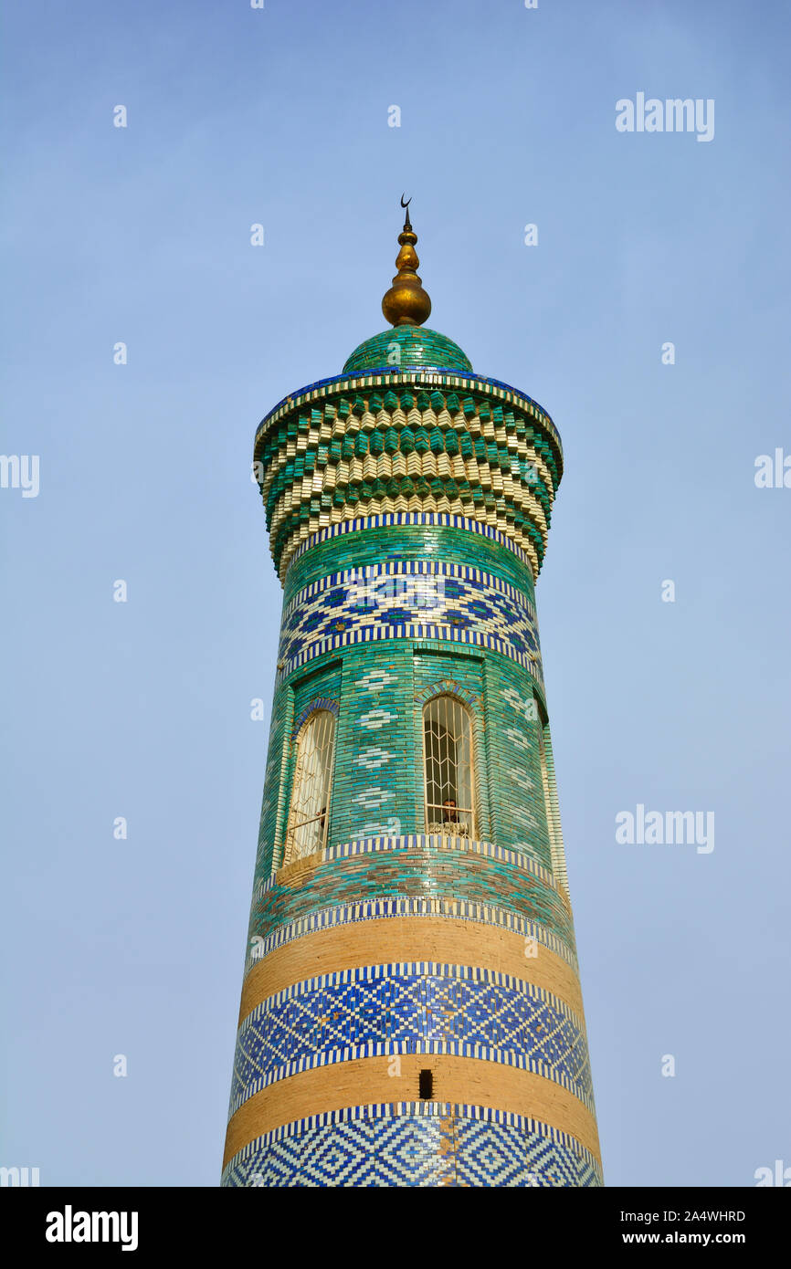 The Islam Khodja minaret (1910). Old town of Khiva (Itchan Kala), a Unesco World Heritage Site. Uzbekistan Stock Photo