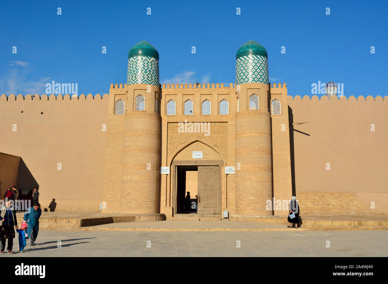 The main gate to the Khuna Ark citadel. Old town of Khiva (Itchan Kala), a Unesco World Heritage Site. Uzbekistan Stock Photo