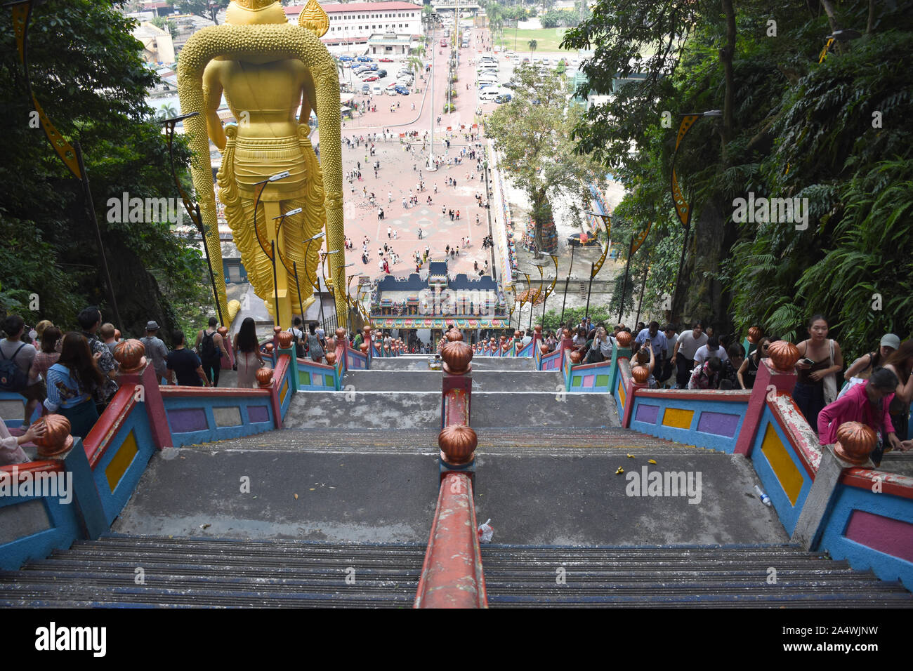 Gombak Selangor Malaysia 08 14 2019 View Of The Batu Caves Entrance The Square And The Giant Golden Murugan Statue From The Top Of The 272 Step Sta Stock Photo Alamy
