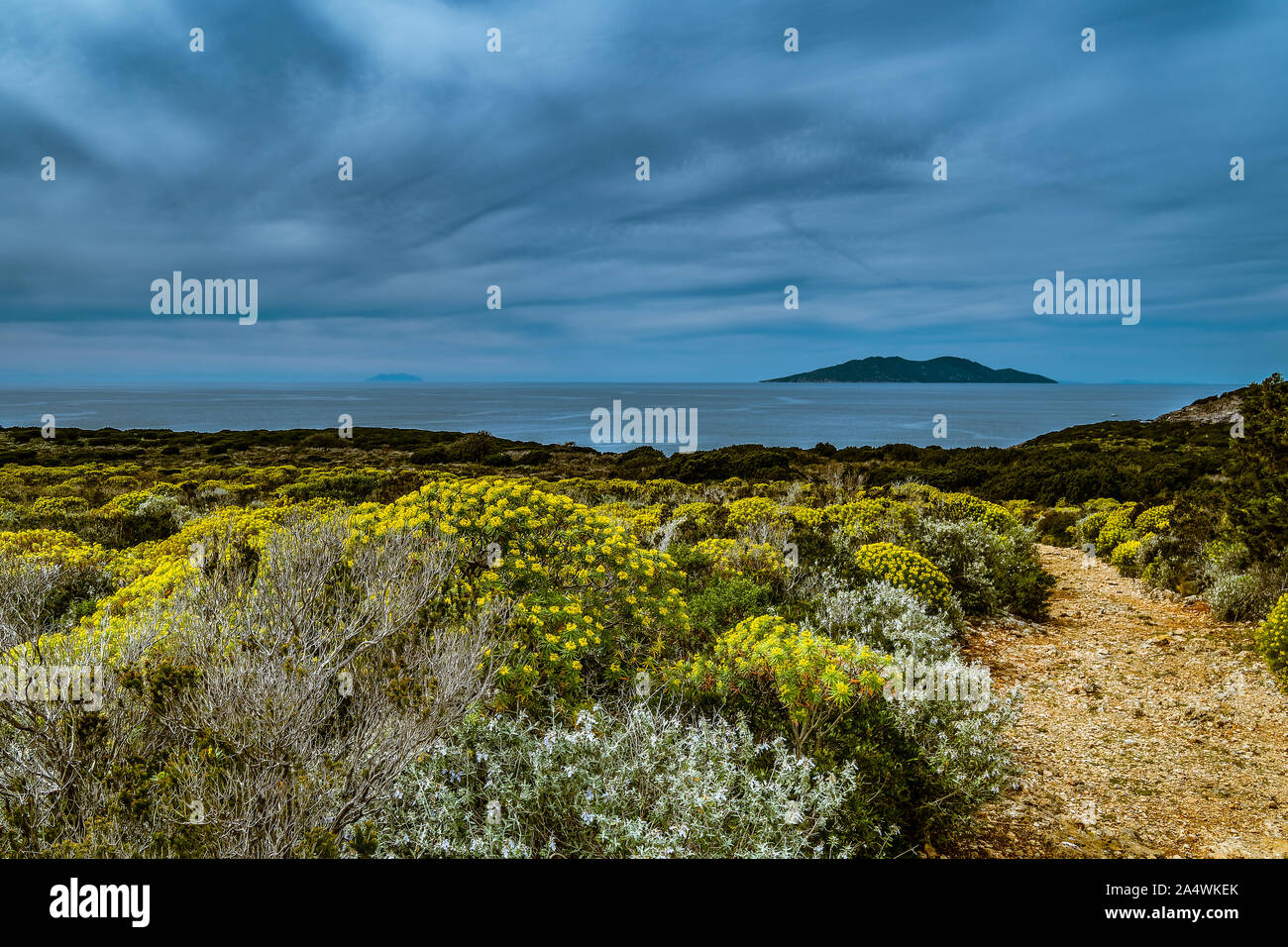 Giglio and Montecristo islands from Giannutri Stock Photo