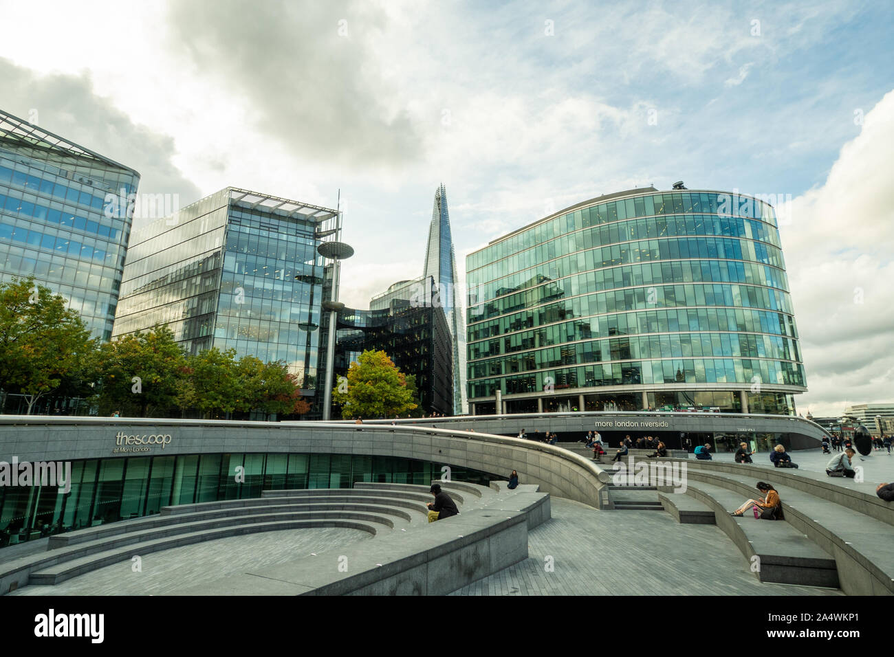 "The Scoop at More London, a sunken amphitheatre near Tower Bridge