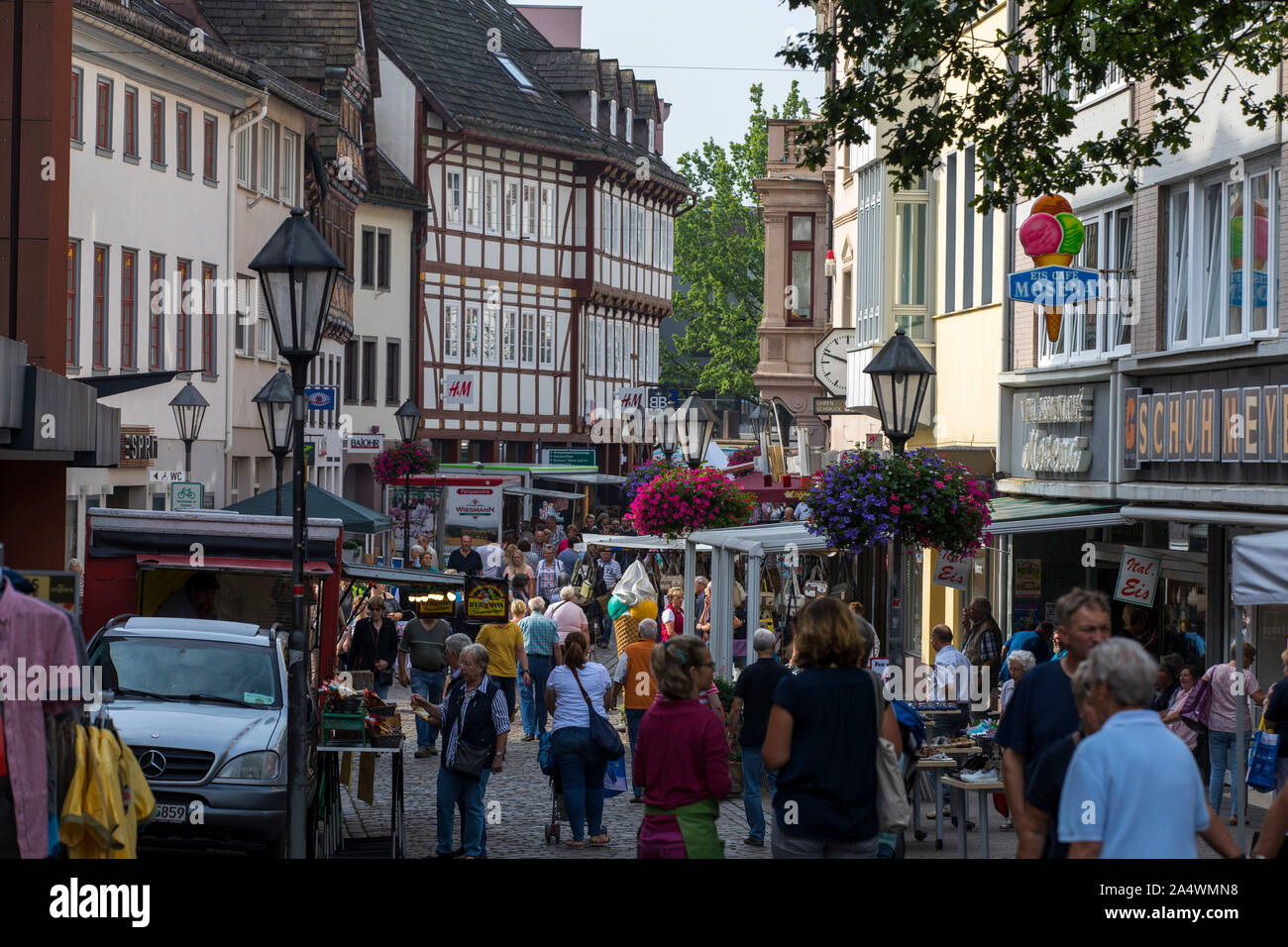 Höxter city centre, shopping street in the old town, Marktstreet, Stock Photo
