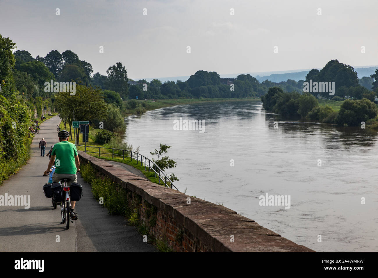 The Weser at Höxter, Weser cycle path, Stock Photo