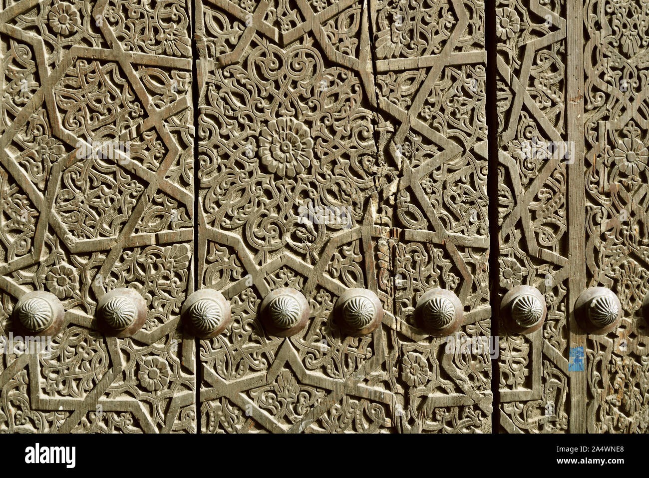 Detail of an old wooden door, Khiva. Uzbekistan Stock Photo