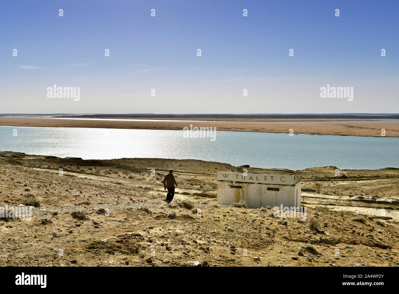 The Amu Darya river, the Oxus river of the antiquity, crossing the Kyzylkum desert on the border with Turkmenistan. Kysylkum desert, Uzbekistan Stock Photo