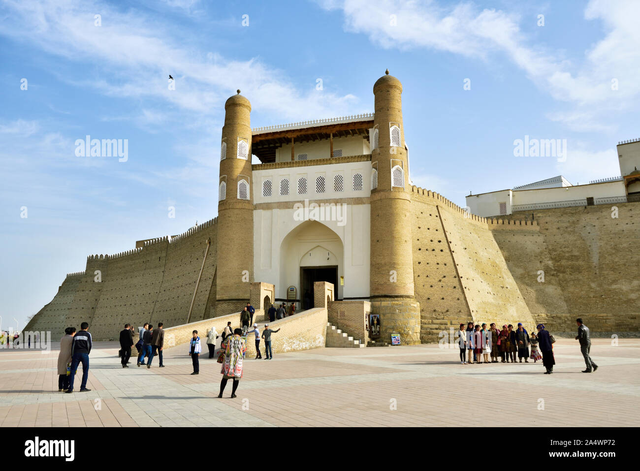 Main and only entrance to the Ark fortress. Bukhara, a UNESCO World Heritage Site. Uzbekistan Stock Photo