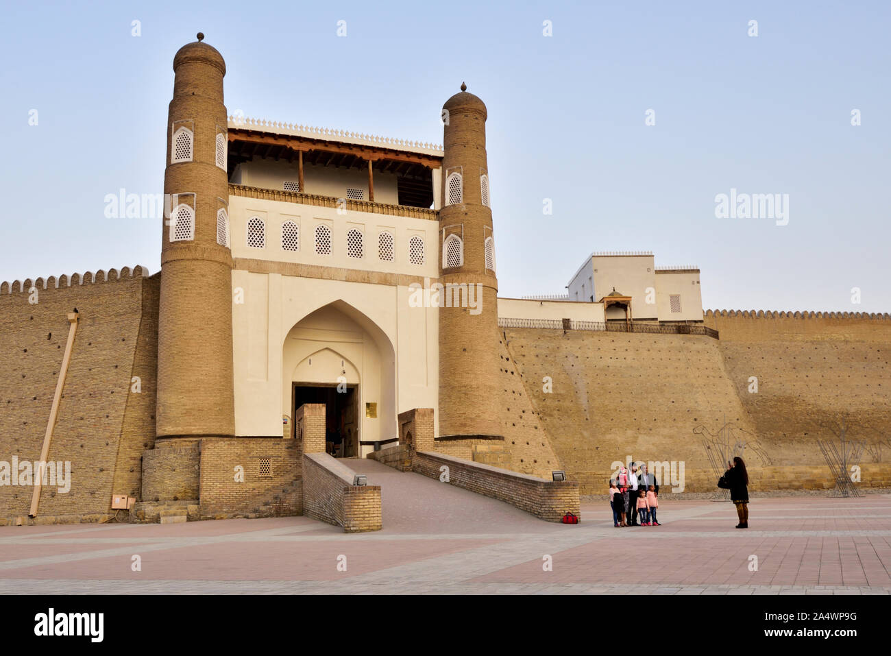 Main and only entrance to the Ark fortress. Bukhara, a UNESCO World Heritage Site. Uzbekistan Stock Photo