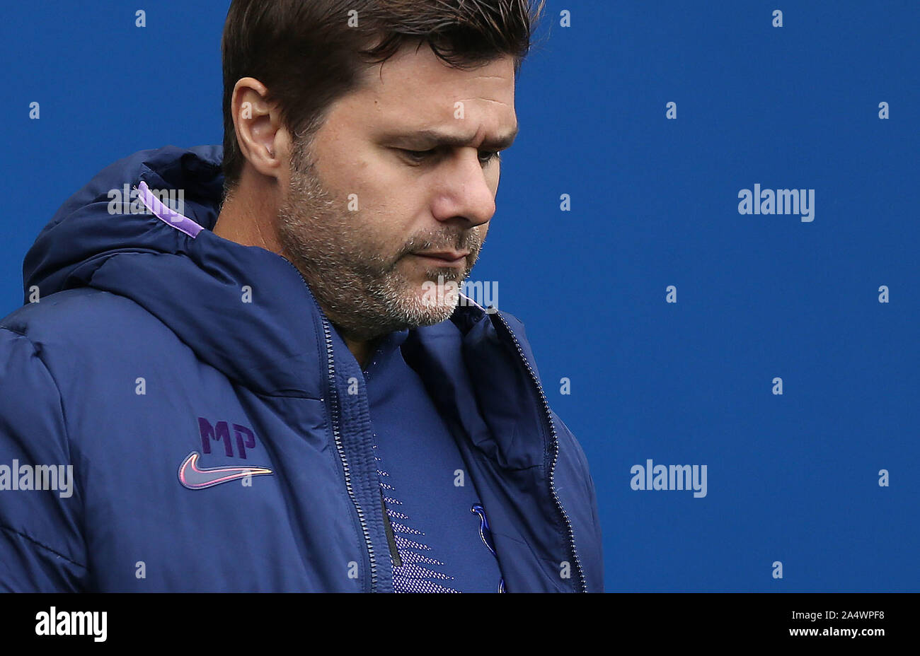 Tottenham's manager Mauricio Pochettino during an English Premier League soccer match between Brighton & Hove Albion and Tottenham Hotspur at the Amex Stadium in Brighton, Britain 5 October 2019  EDITORIAL USE ONLY. No use with unauthorized audio, video, data, fixture lists, club/league logos or 'live' services. Online in-match use limited to 120 images, no video emulation. No use in betting, games or single club/league/player publications. Stock Photo