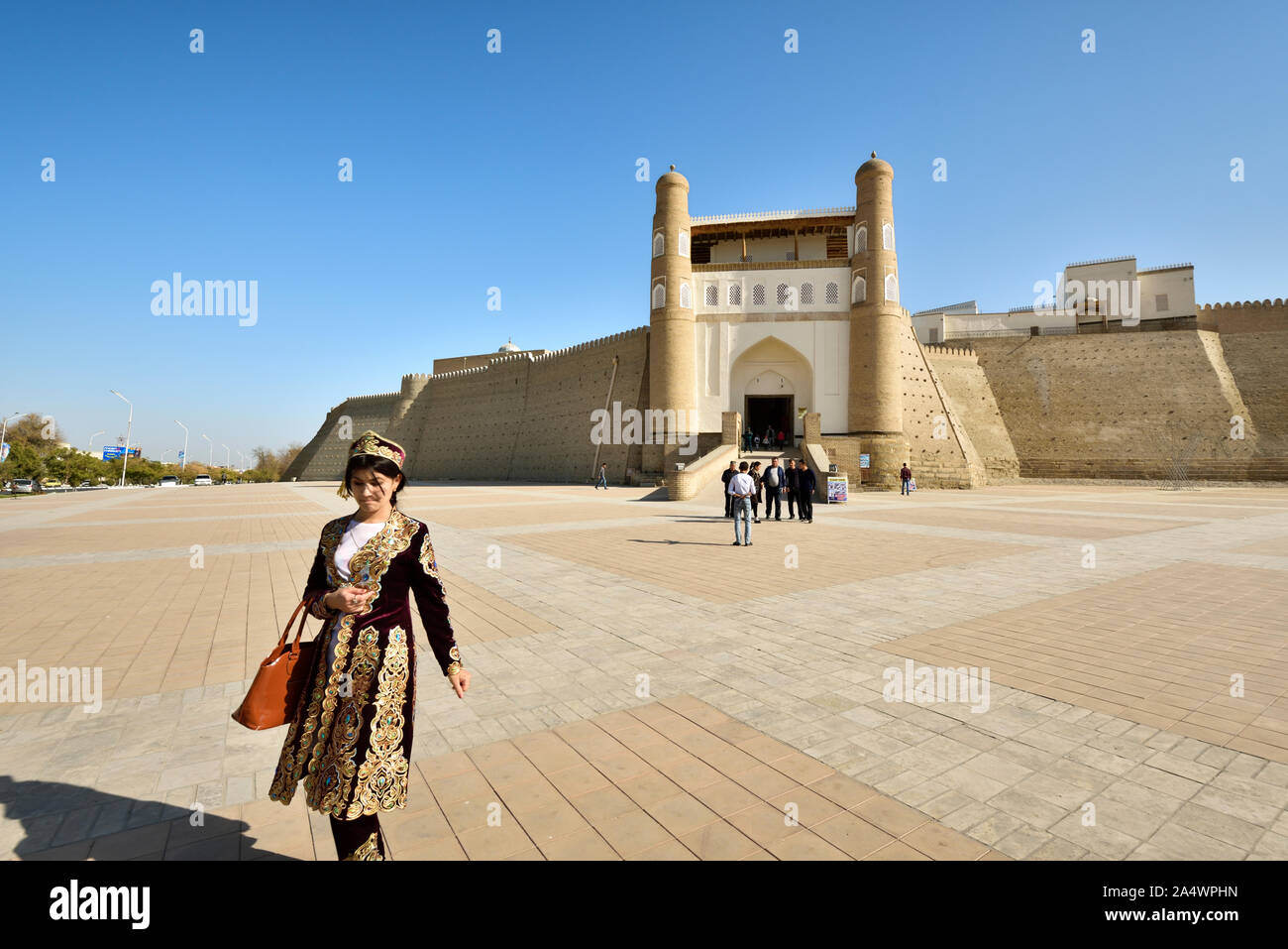 Main and only entrance to the Ark fortress. Bukhara, a UNESCO World Heritage Site. Uzbekistan Stock Photo