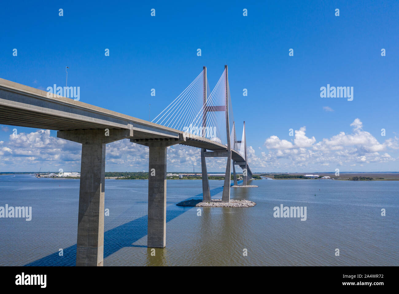 Aerial view of large cable bridge in Brunswick USA Stock Photo
