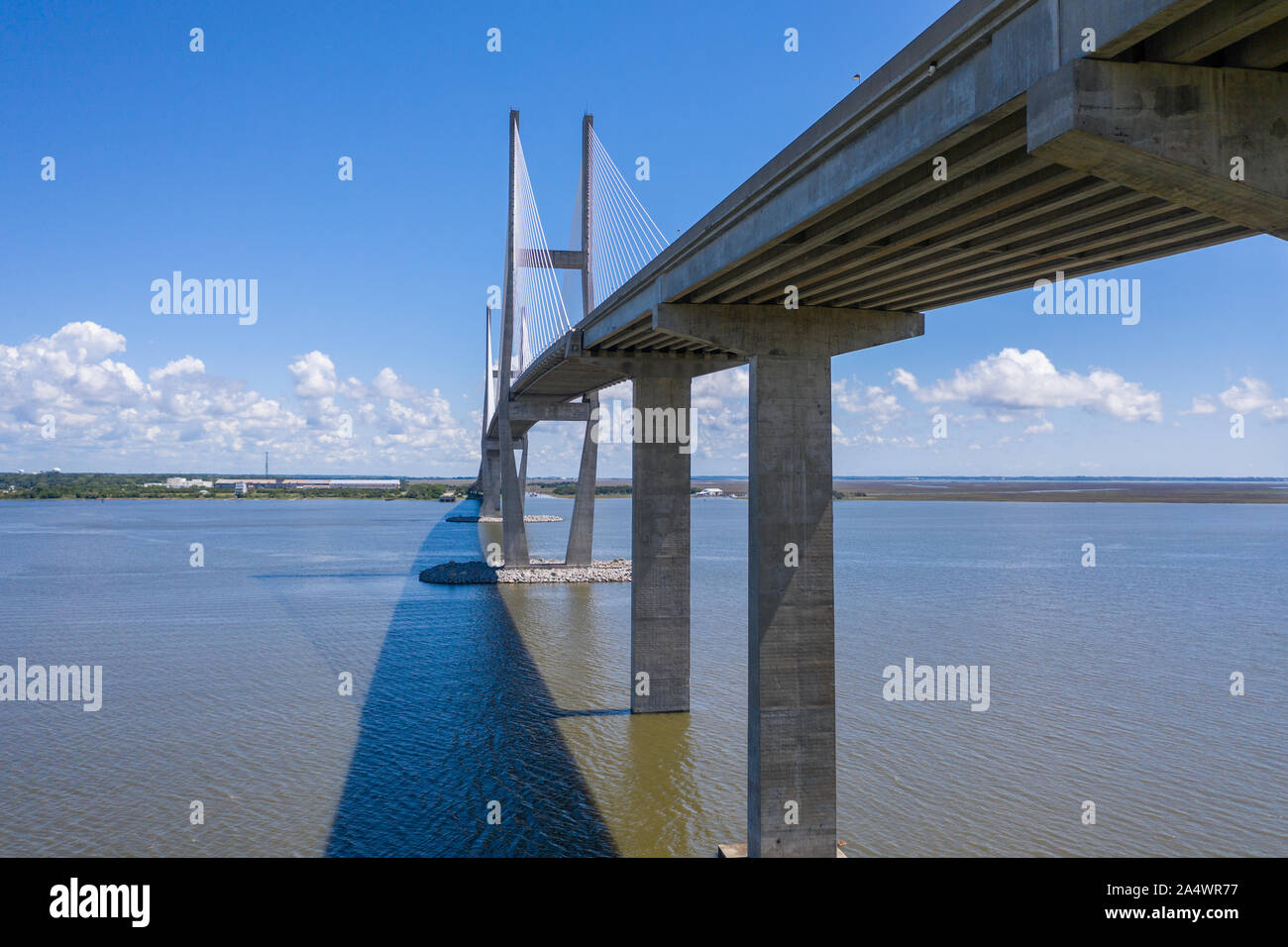 Aerial view of large cable bridge in Brunswick USA Stock Photo