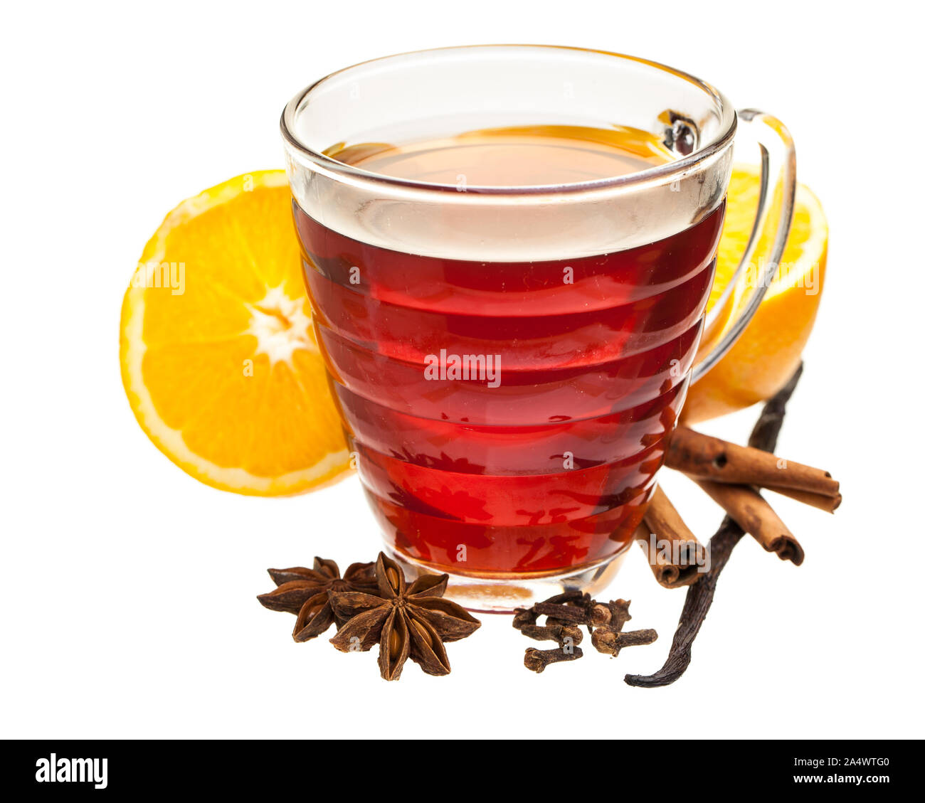 hot spiced wine isolated on white background Stock Photo