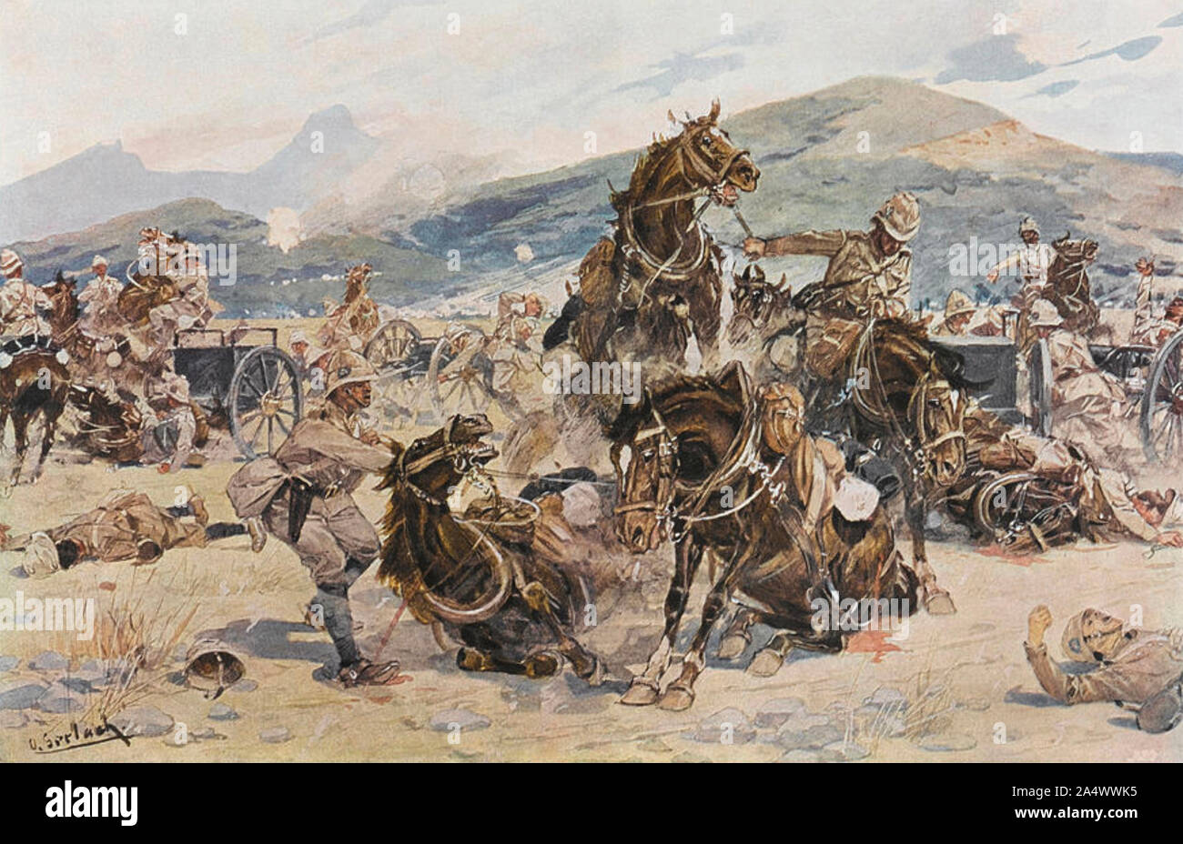 BATTKE OF COLENSO 15 December 1899 - British wagon train in retreat Stock Photo