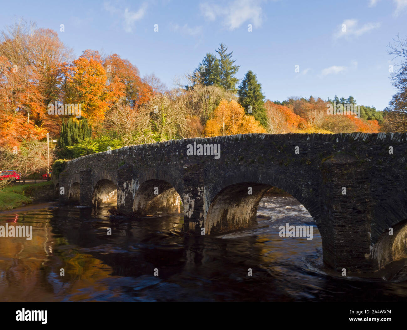 Old stone bridge over Avonmore River, near Rathdrum, County Wicklow, Ireland Stock Photo