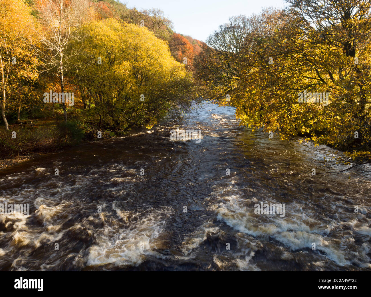 River Avonmore in Autumn, near Rathdrum, County Wicklow, Ireland Stock Photo