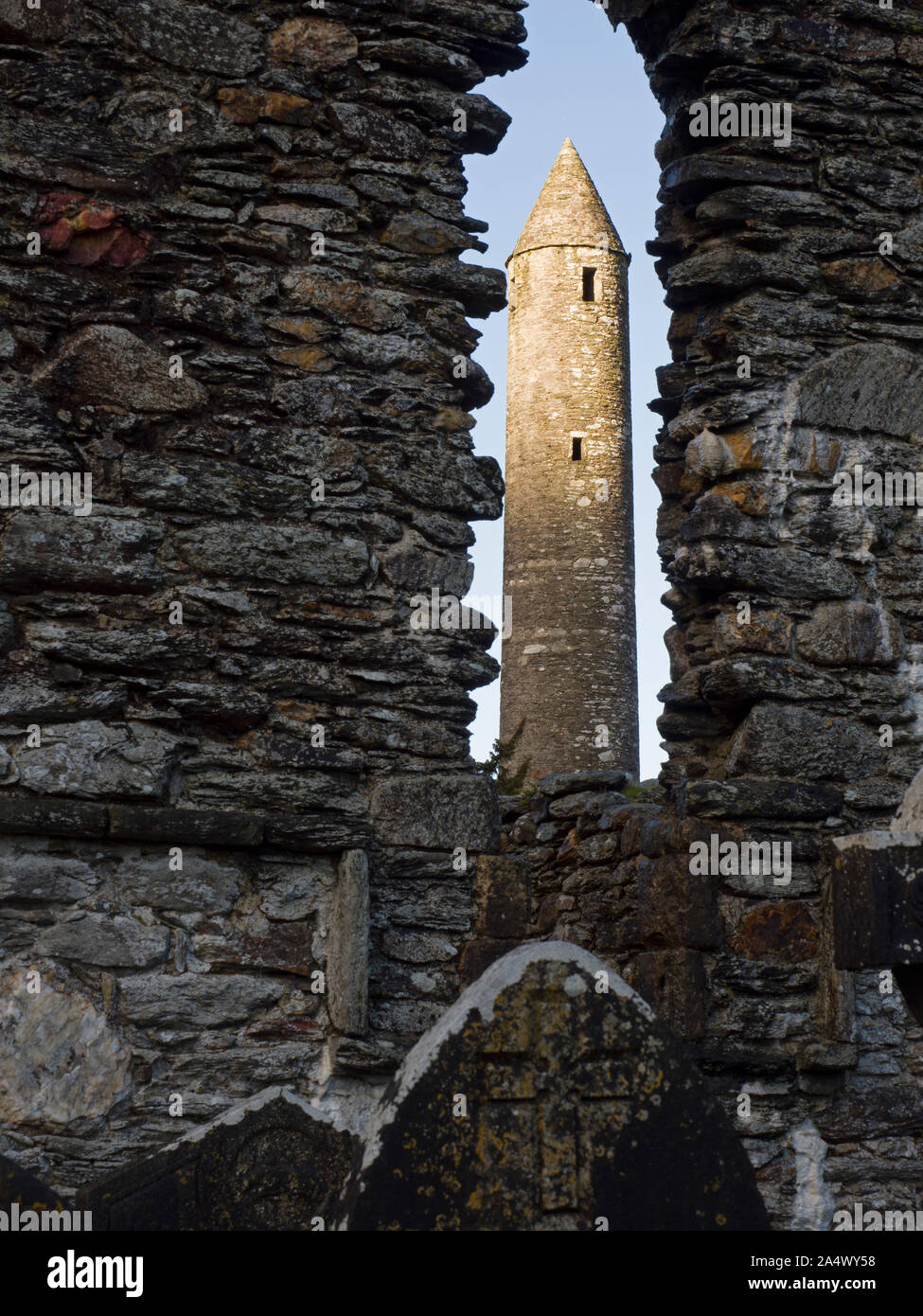 The Round Tower, Glendalough, Wicklow Mountains National Park, County Wicklow, Ireland Stock Photo