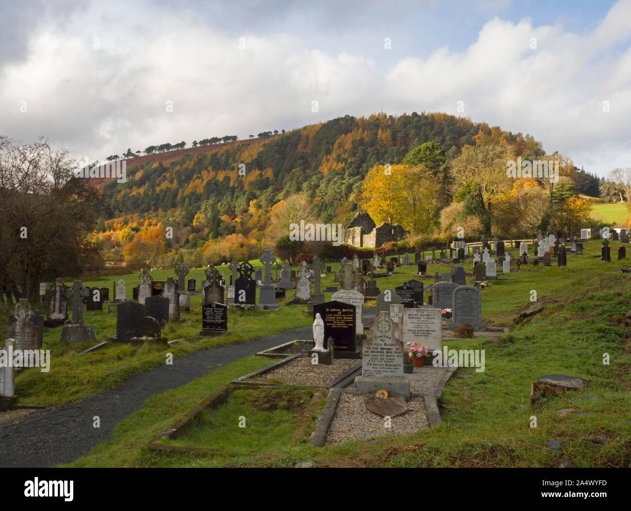 Cemetery, Glendalough, Wicklow Mountains National Park, County Wicklow, Ireland Stock Photo