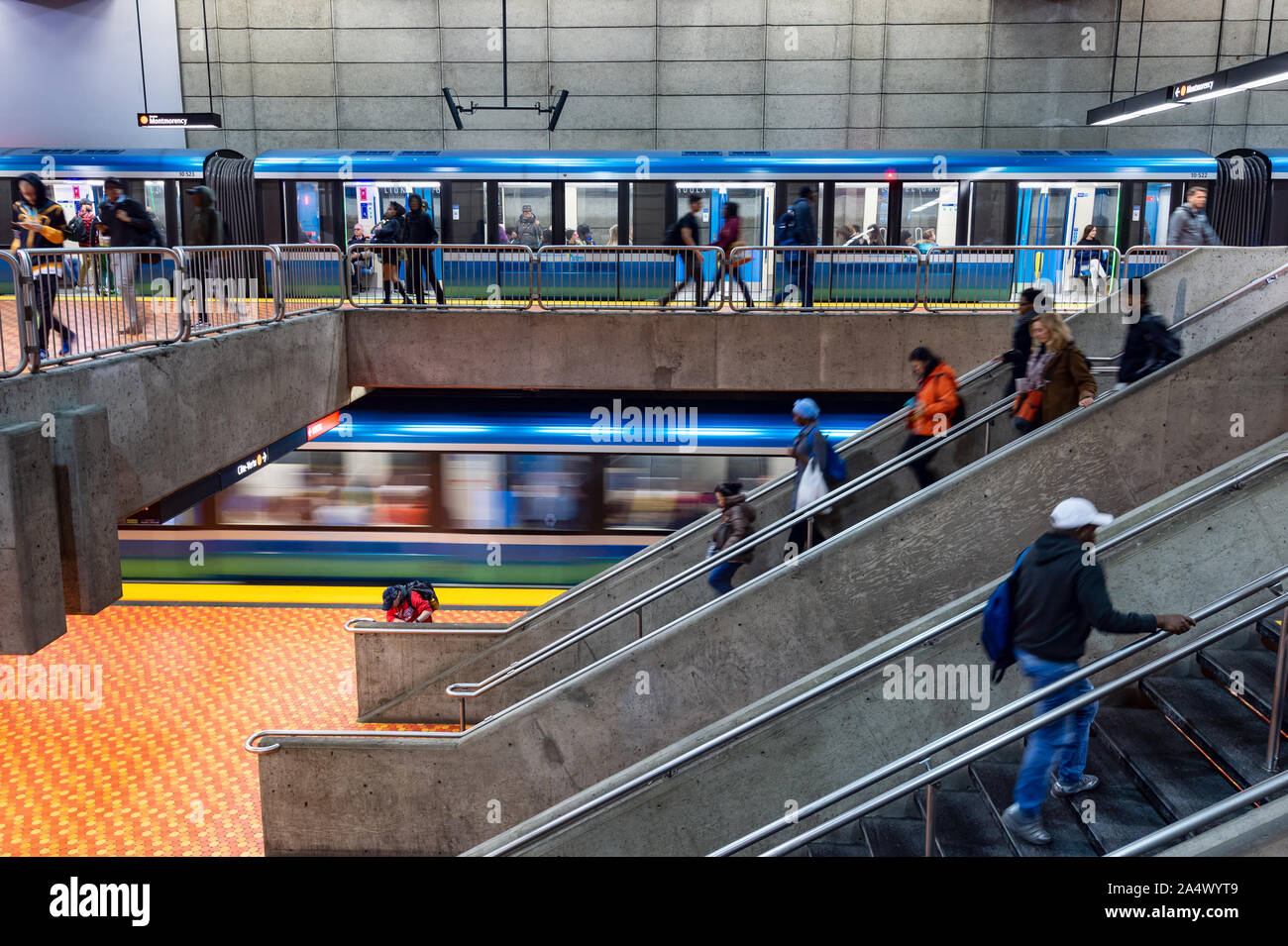 Montreal, CA - 15 October 2019: two Subway train at Lionel Groux Station. Stock Photo